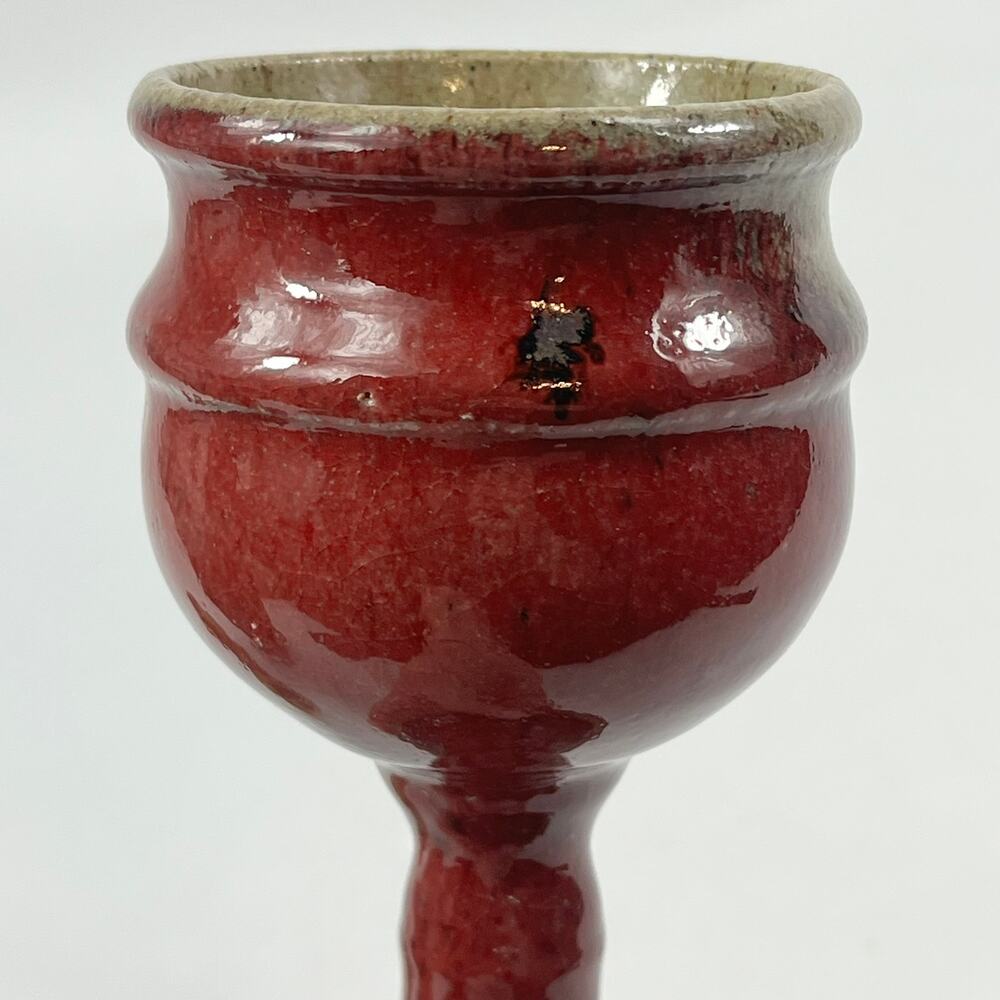Vintage Red Brown Drip Glaze Stoneware Goblet Chalice Studio Art Pottery Decor - Picture 7 of 11